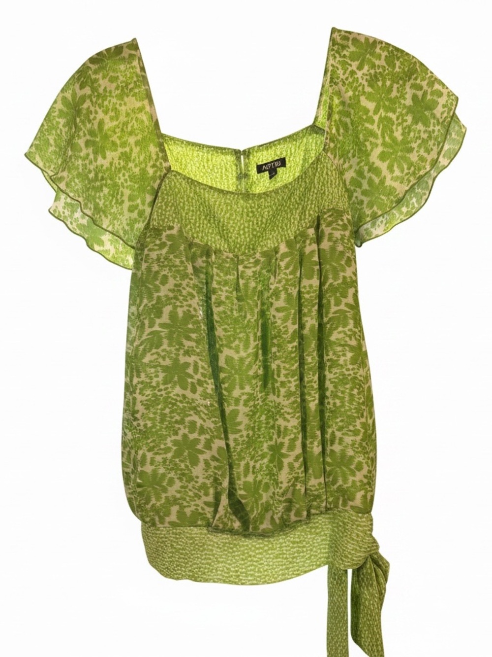 Apt. 9 Lime Green Floral Tie-Hem Flutter Sleeve Blouse